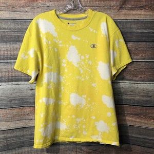 Champion Unisex Size Large Yellow Bleach Splatter Bleached Tee